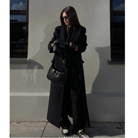 Zara Long wool blend Black Double-Breasted Coat - Picture 6 of 12